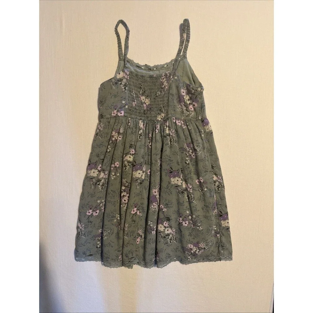 Y2K Cottagecore Sage Green Floral Babydoll Slip Dress Mini Sundress - Size Med